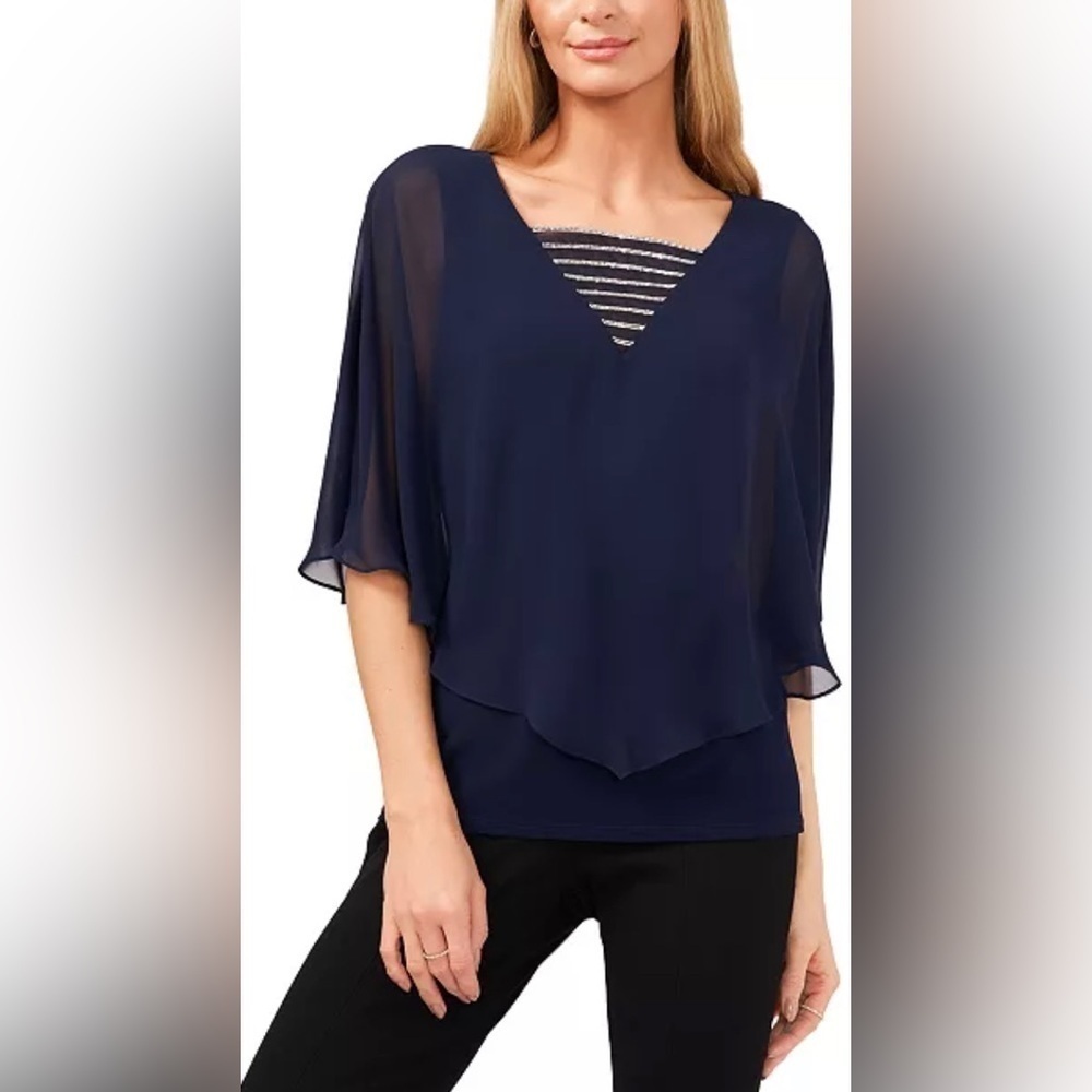 NWOT MSK Women Asymmetrical Embellished Illusion Top Size 1X